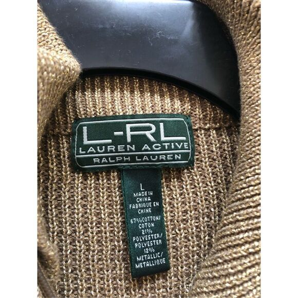 Lauren Ralph Lauren Women’s Gold Shimmery Zip Up Sweater Size L - Picture 5 of 5